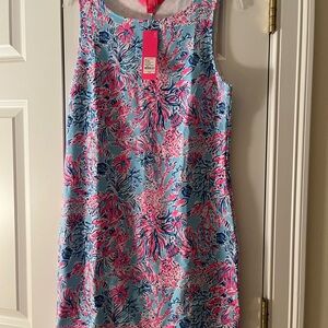 LILLY PULITZER “Larsen” Seek And Sea Pink Blue Terry Shift Dress Size Large